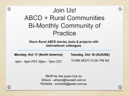Bi-Monthly Community of Practice: ABCD + Rural Communities